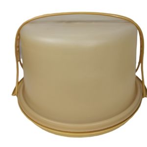 Vintage Tupperware Cake Carrier Round Harvest Gold